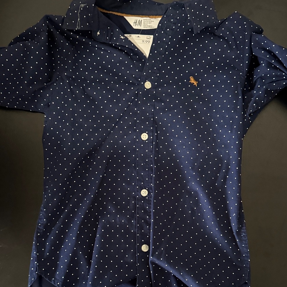 H&M Blue Button Down Shirt with Polka Dots